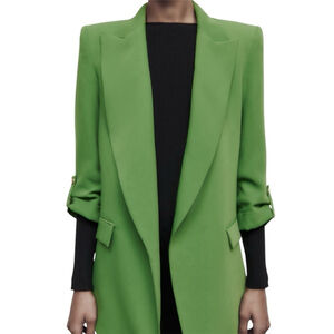 Zara Open Front Blazer with Cuffed Rolled Up Sleeves in Kelly Green 3666/666